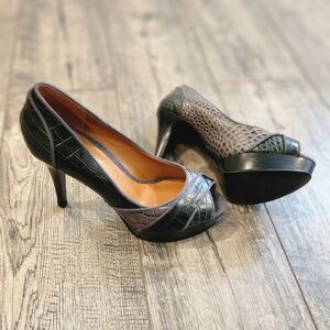 Nine West High Heels 3 Tone Faux Alligator Skin Open Toe Size 5M